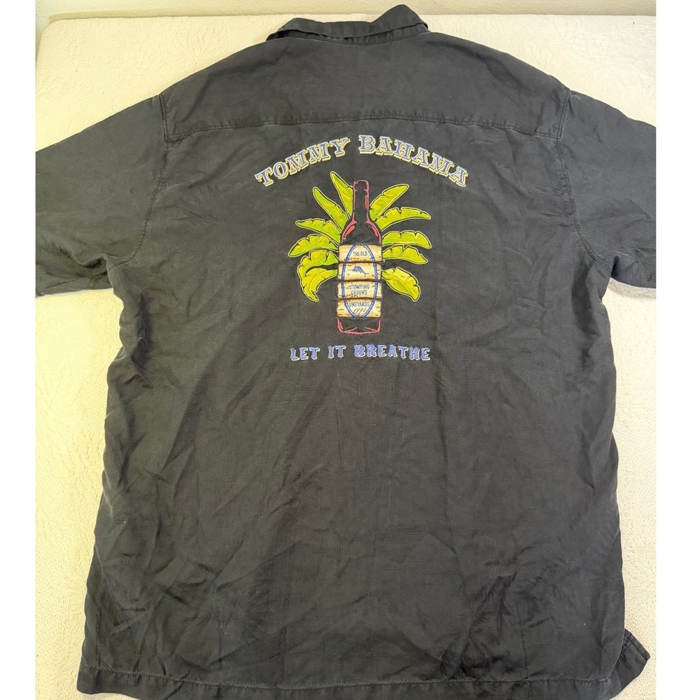 Tommy Bahama Mens Black Silk Linen Short Sleeve Button Down Camp Shirt XL